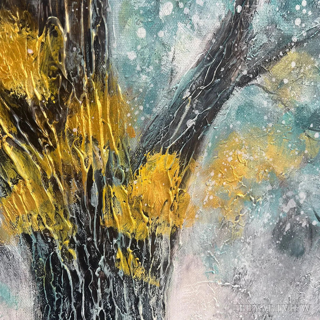 ARTOVITAS Golden Autumn – Panoramic Tree Painting, Textured , Blue, Gold, Living Room, Bedroom, Office - image 3