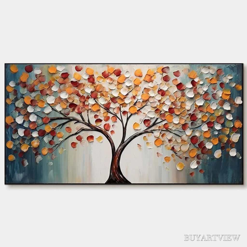 ARTOVITAS Golden Tree of Life – Panoramic Impasto Tree Painting, Textured , Colorful, Living Room - image 1