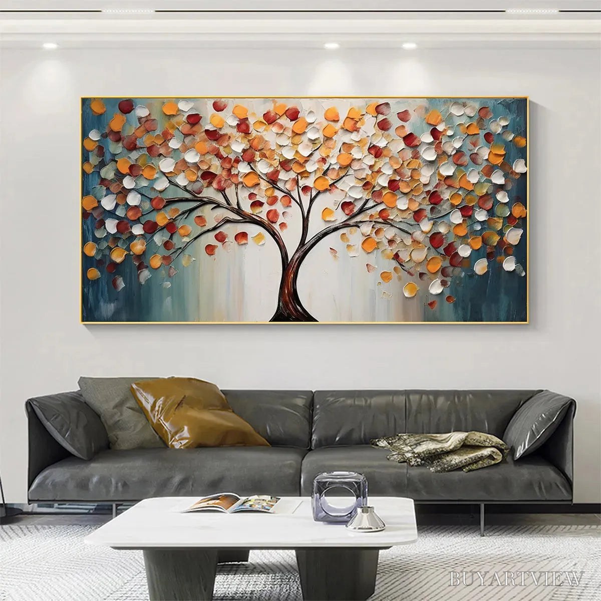 ARTOVITAS Golden Tree of Life – Panoramic Impasto Tree Painting, Textured , Colorful, Living Room - image 2
