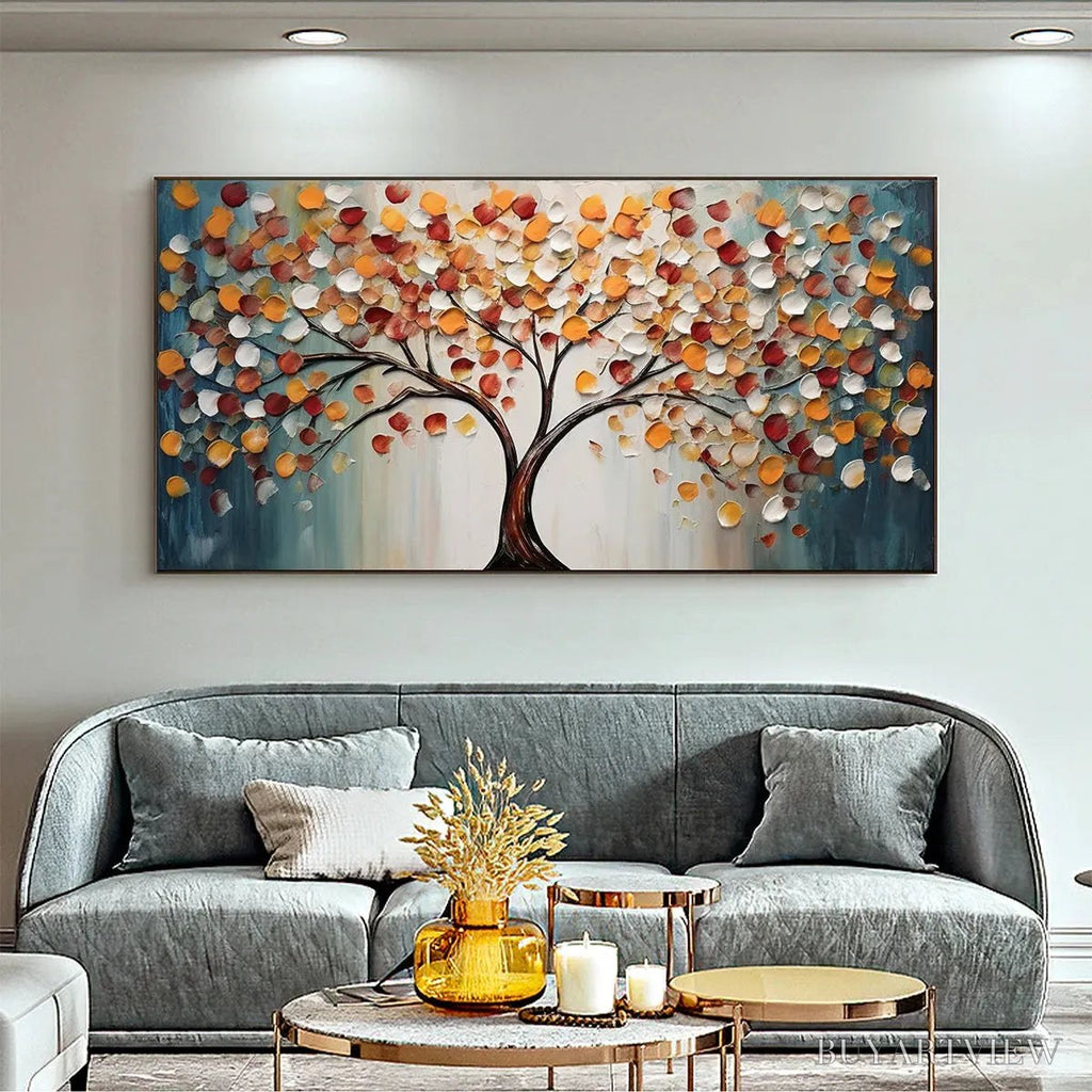 ARTOVITAS Golden Tree of Life – Panoramic Impasto Tree Painting, Textured , Colorful, Living Room - image 4