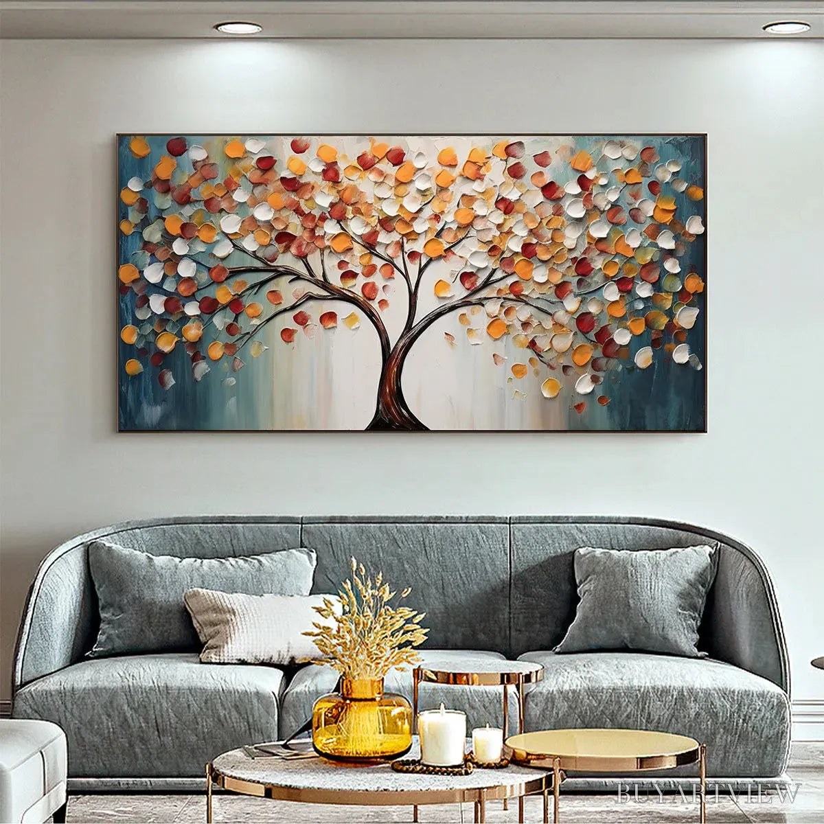 ARTOVITAS Golden Tree of Life – Panoramic Impasto Tree Painting, Textured , Colorful, Living Room - image 4