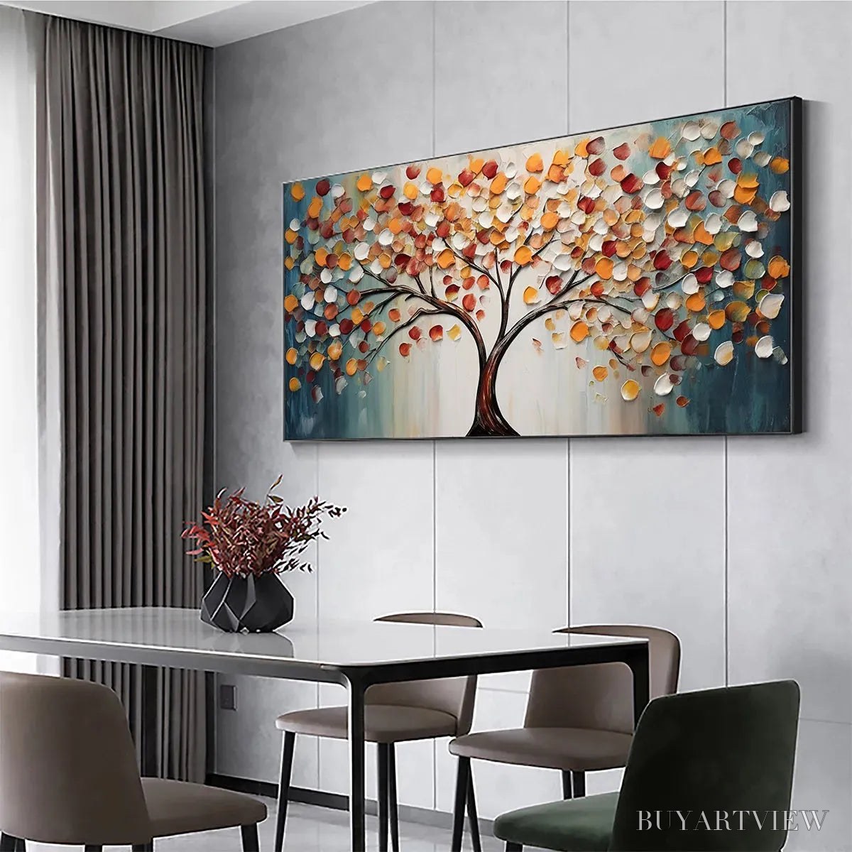 ARTOVITAS Golden Tree of Life – Panoramic Impasto Tree Painting, Textured , Colorful, Living Room - image 6