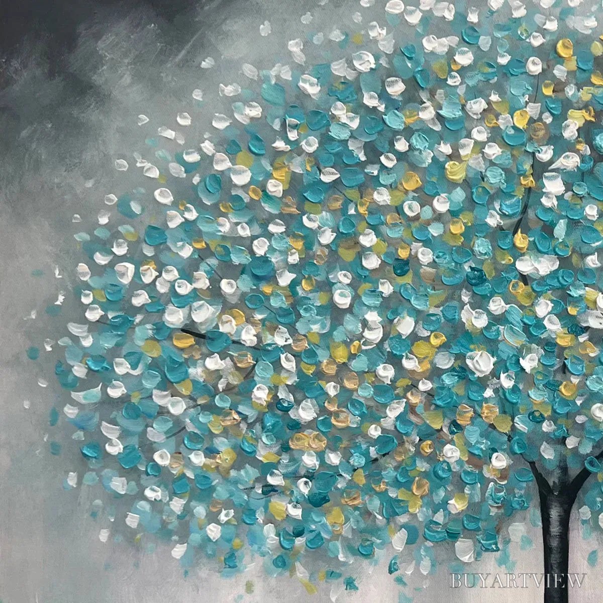 ARTOVITAS Teal Dream – Textured Tree Painting in Teal and Grey, Horizontal Canvas, Modern - image 3