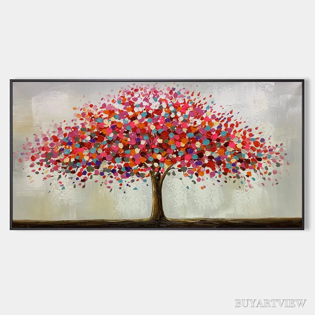 ARTOVITAS Jewel Tree – Colorful Abstract Tree Painting, Impasto Texture, Horizontal Canvas, Modern - image 1