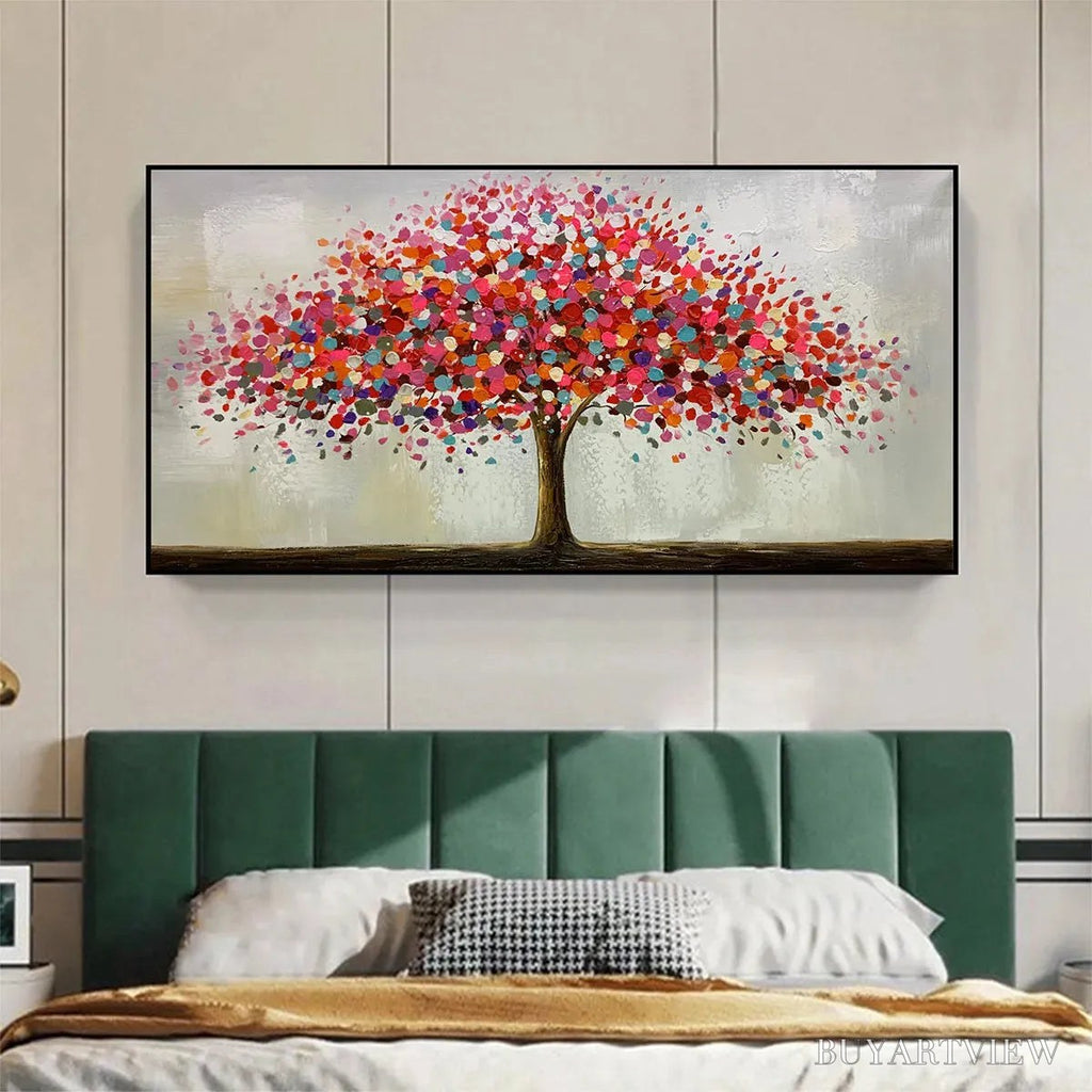 ARTOVITAS Jewel Tree – Colorful Abstract Tree Painting, Impasto Texture, Horizontal Canvas, Modern - image 2