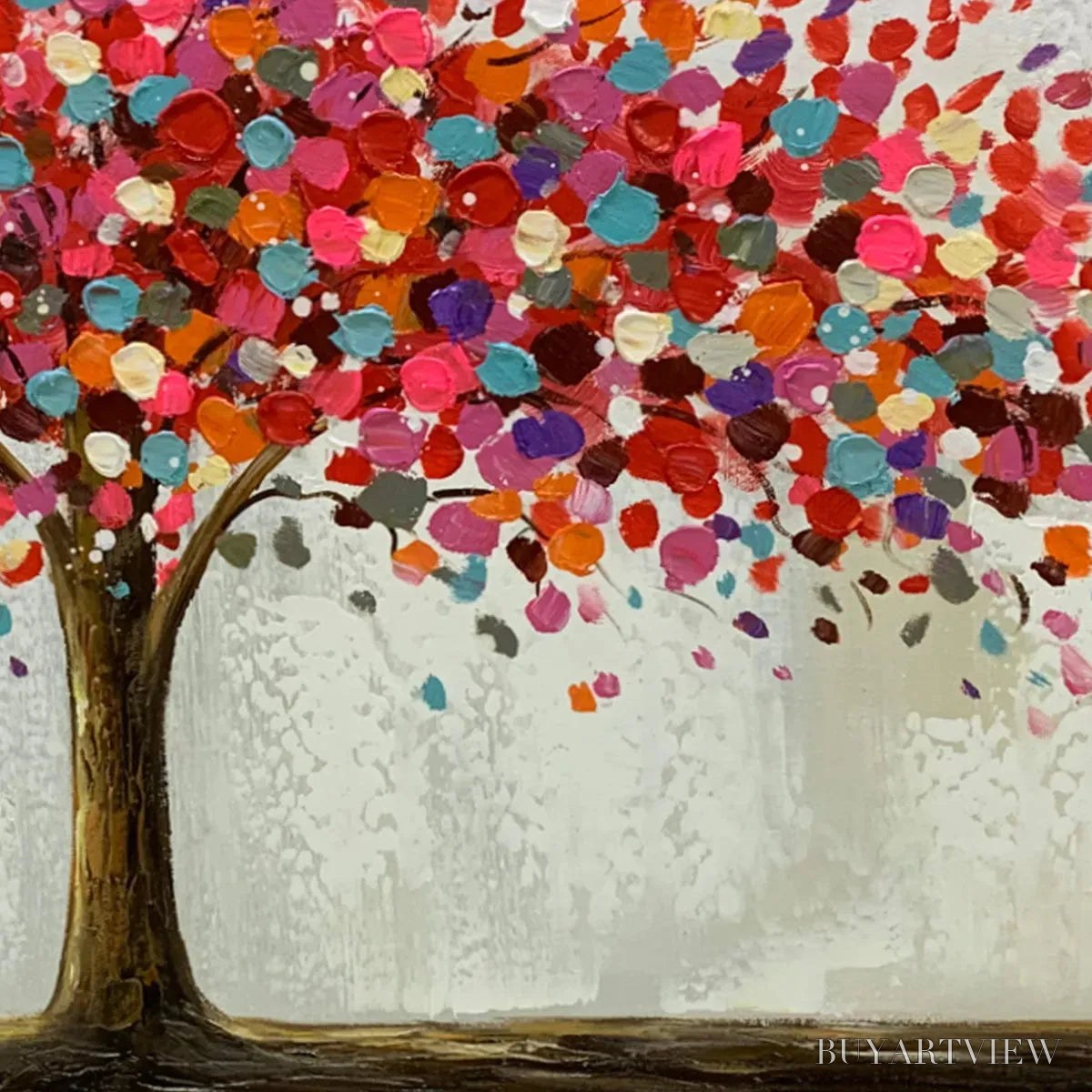 ARTOVITAS Jewel Tree – Colorful Abstract Tree Painting, Impasto Texture, Horizontal Canvas, Modern - image 3