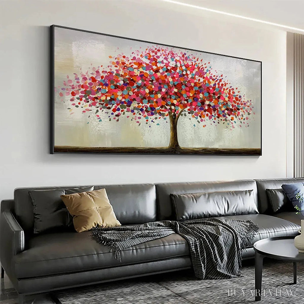 ARTOVITAS Jewel Tree – Colorful Abstract Tree Painting, Impasto Texture, Horizontal Canvas, Modern - image 4