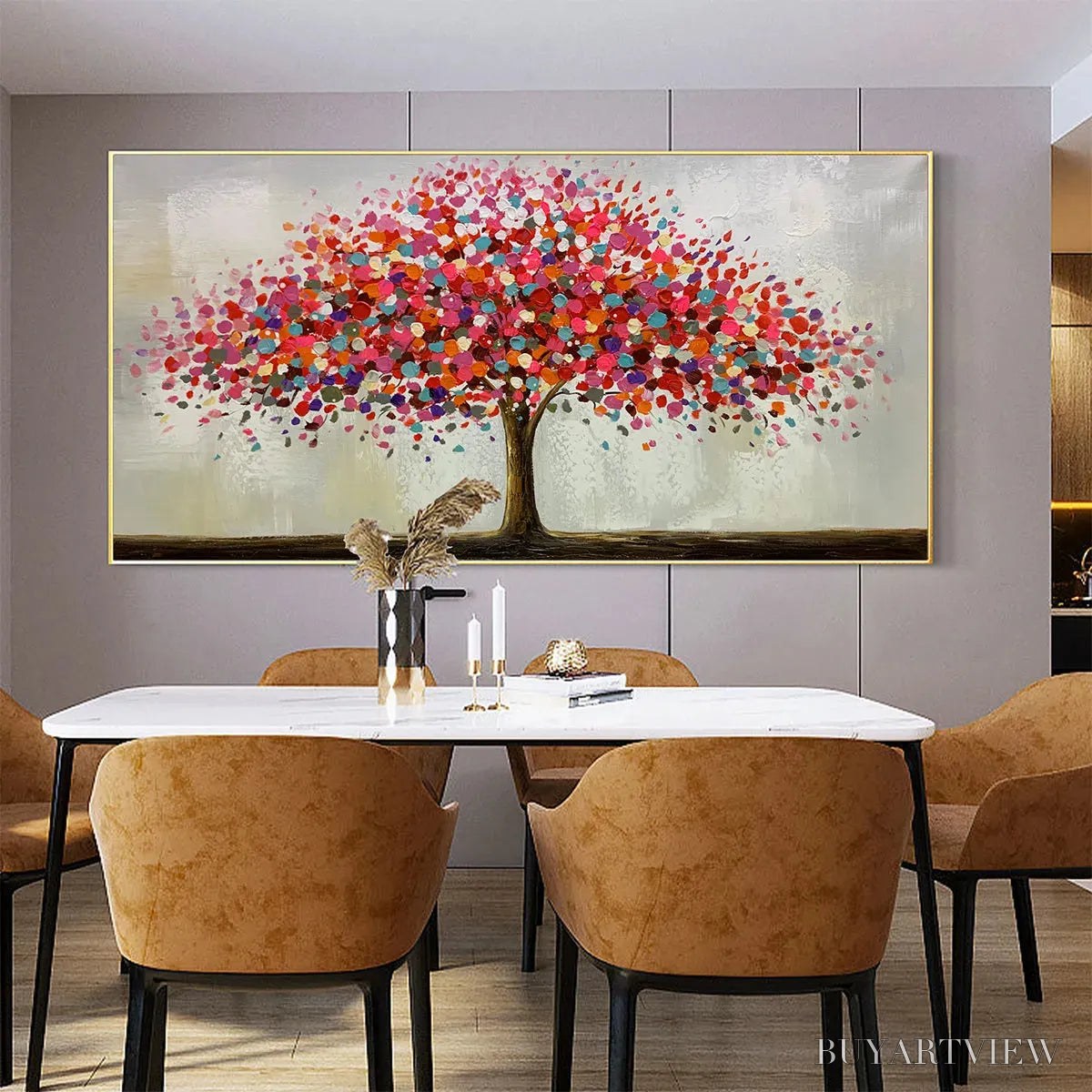 ARTOVITAS Jewel Tree – Colorful Abstract Tree Painting, Impasto Texture, Horizontal Canvas, Modern - image 6