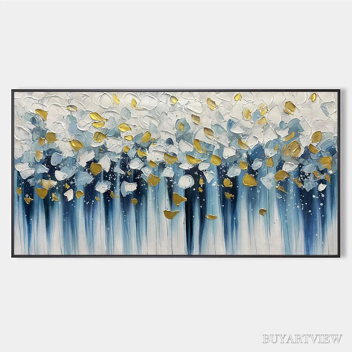 ARTOVITAS Golden Falls – Abstract Painting in Blue and Gold, Textured Canvas, Modern - image 1