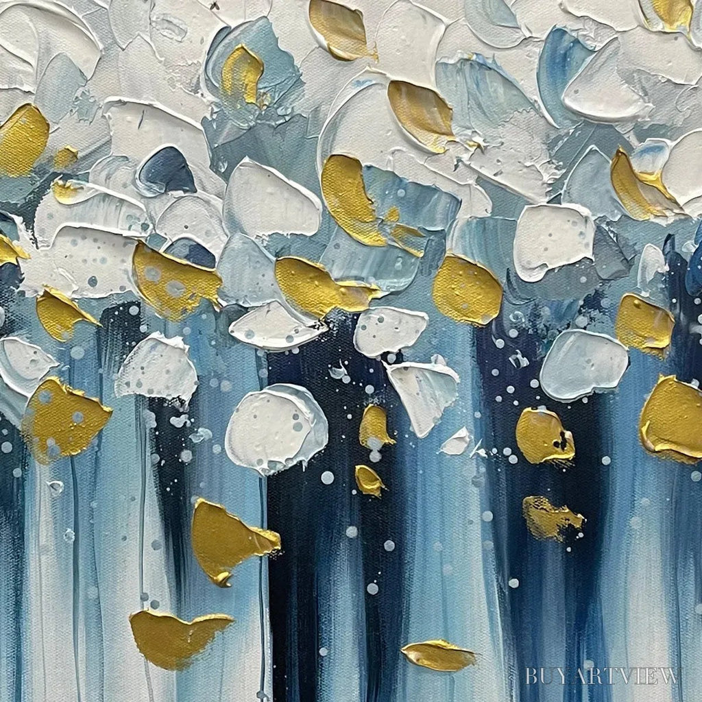 ARTOVITAS Golden Falls – Abstract Painting in Blue and Gold, Textured Canvas, Modern - image 3