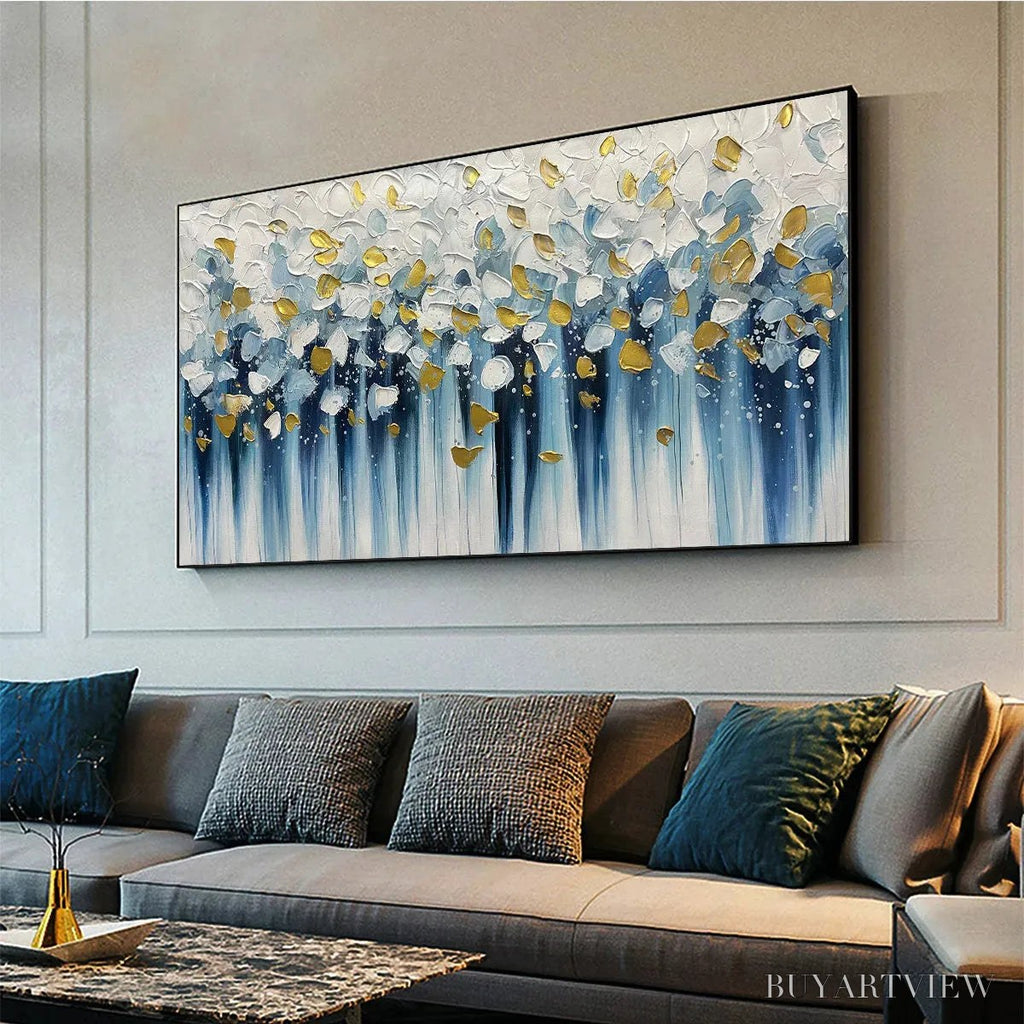 ARTOVITAS Golden Falls – Abstract Painting in Blue and Gold, Textured Canvas, Modern - image 5