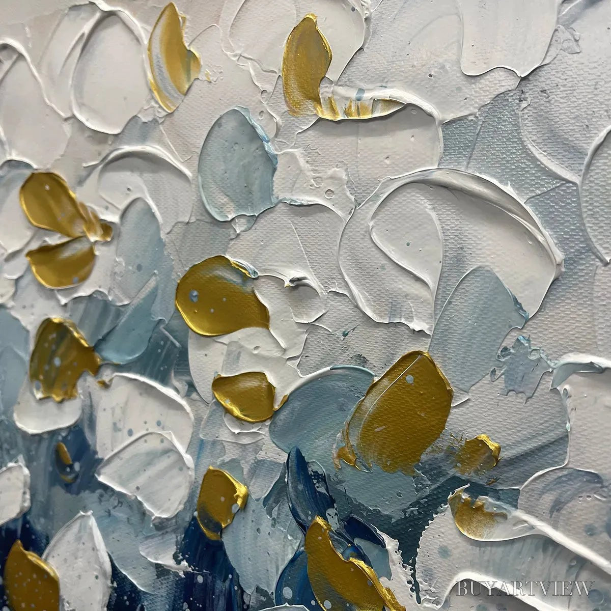 ARTOVITAS Golden Falls – Abstract Painting in Blue and Gold, Textured Canvas, Modern - image 6
