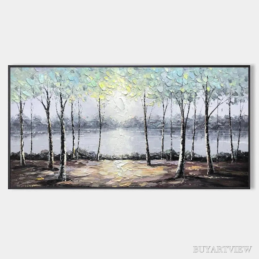 ARTOVITAS Serene Waters – Panoramic Landscape Painting, Textured Trees and Lake - image 1