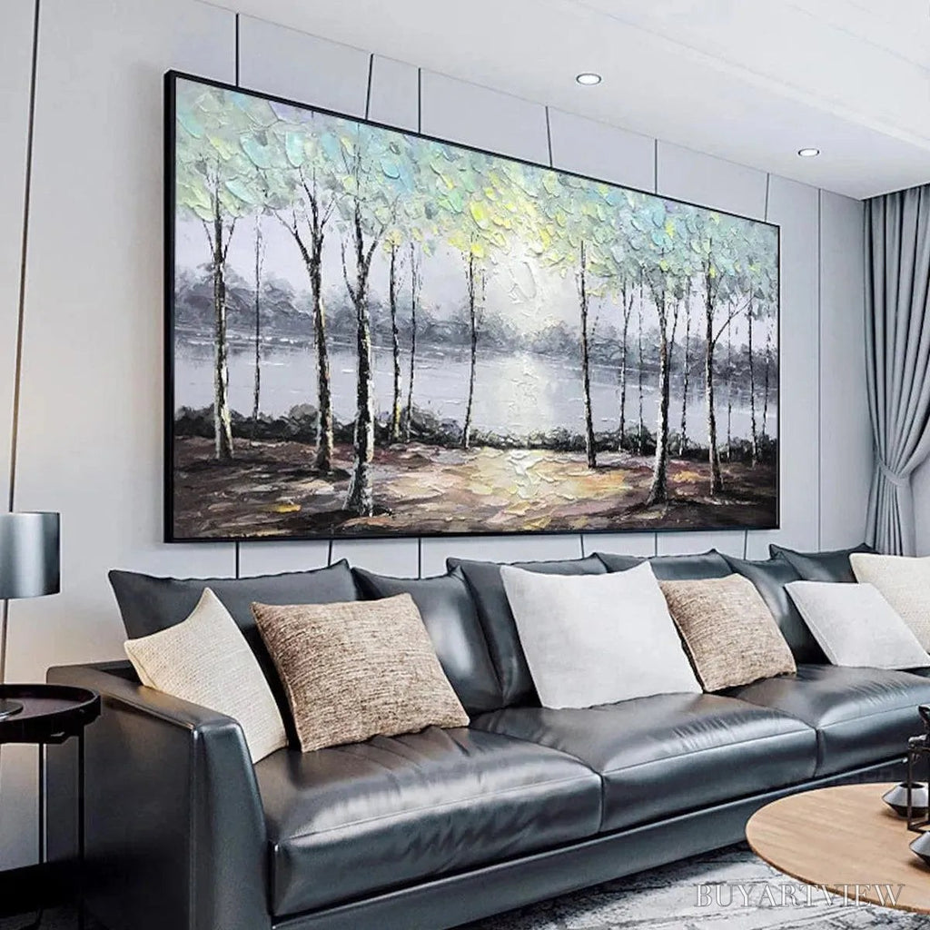 ARTOVITAS Serene Waters – Panoramic Landscape Painting, Textured Trees and Lake - image 4