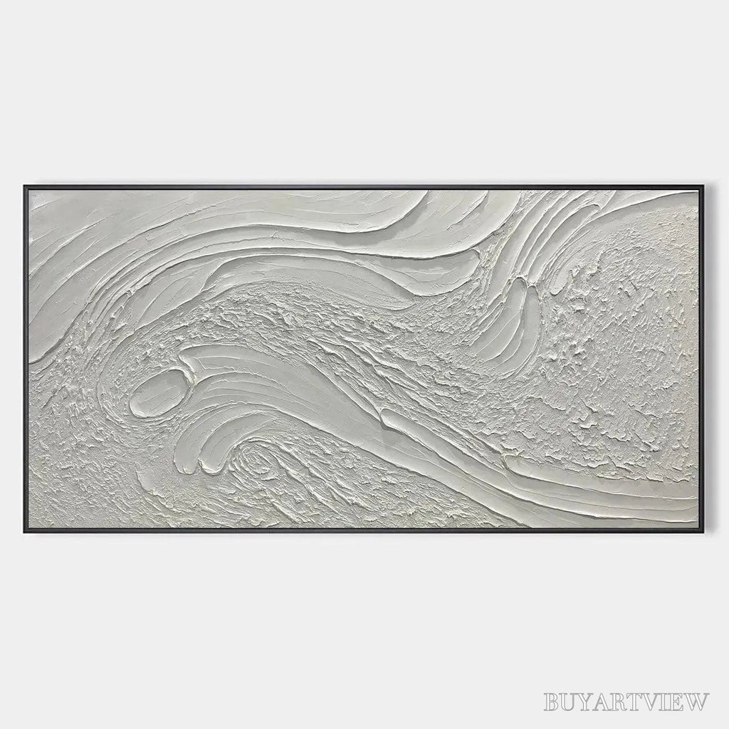 ARTOVITAS White Sands – Textured Abstract Painting in Off-White, Panoramic Canvas, Minimalist - image 1