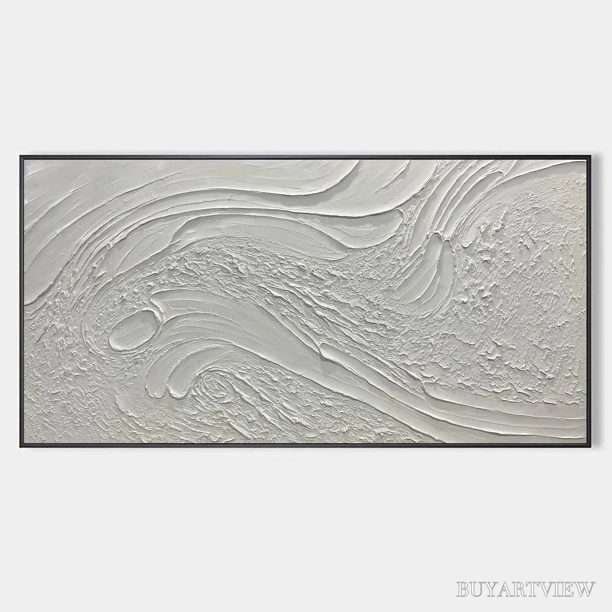 ARTOVITAS White Sands – Textured Abstract Painting in Off-White, Panoramic Canvas, Minimalist - image 1