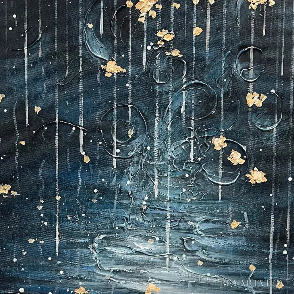 ARTOVITAS Golden Falls – Abstract Waterfall Painting, Blue and Gold, Vertical Canvas, Modern - image 3