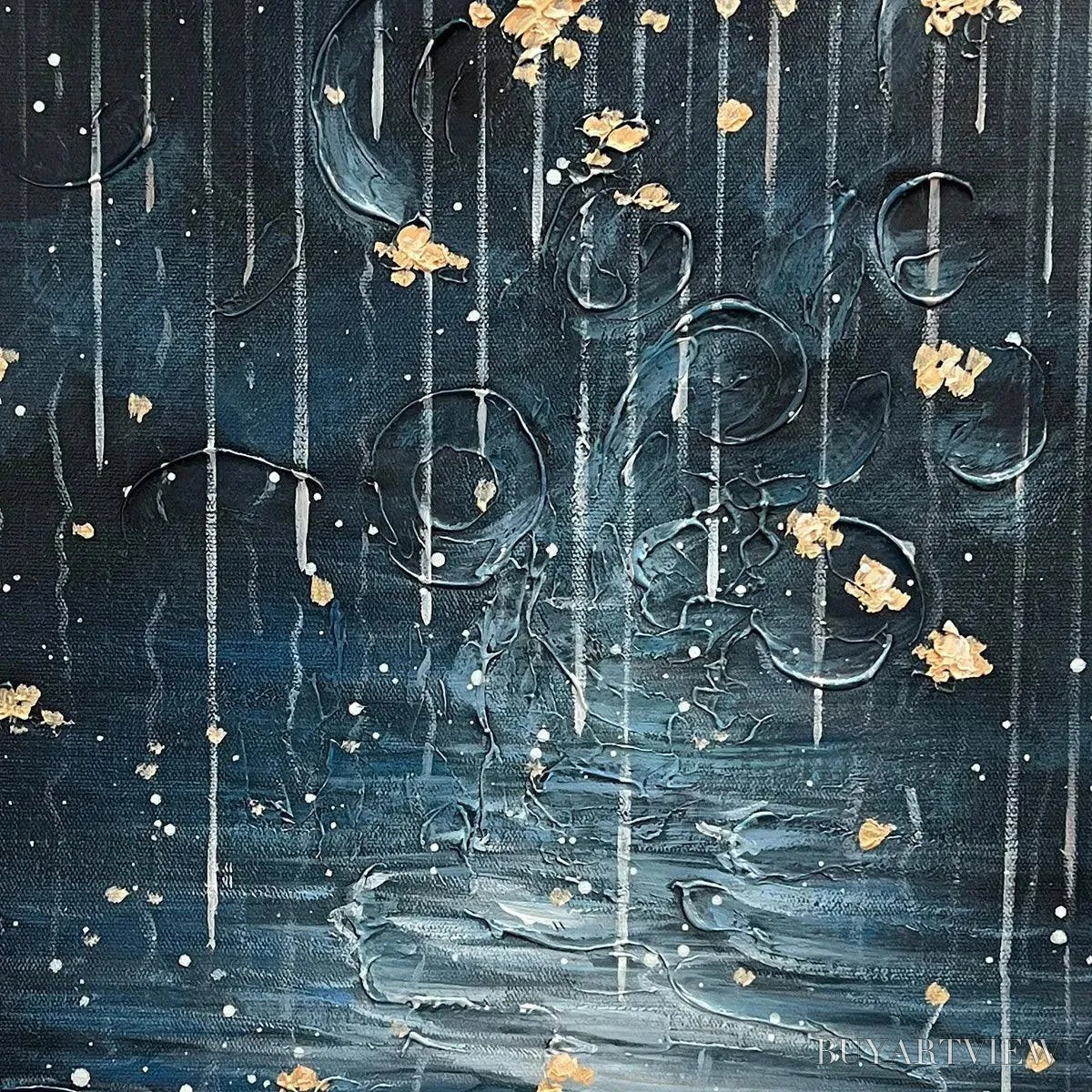 ARTOVITAS Golden Falls – Abstract Waterfall Painting, Blue and Gold, Vertical Canvas, Modern - image 3