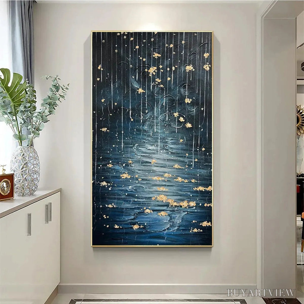 ARTOVITAS Golden Falls – Abstract Waterfall Painting, Blue and Gold, Vertical Canvas, Modern - image 4