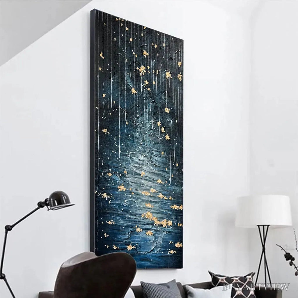 ARTOVITAS Golden Falls – Abstract Waterfall Painting, Blue and Gold, Vertical Canvas, Modern - image 6