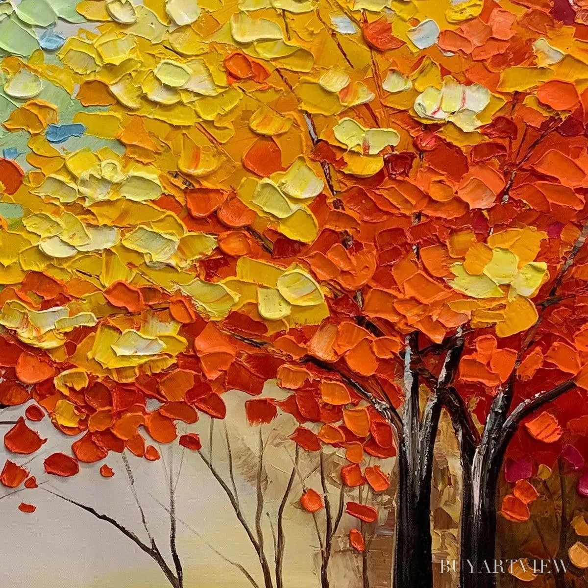 ARTOVITAS Autumn Rainbow – Panoramic Tree Painting in Vibrant Colors, Textured Canvas, Modern - image 5