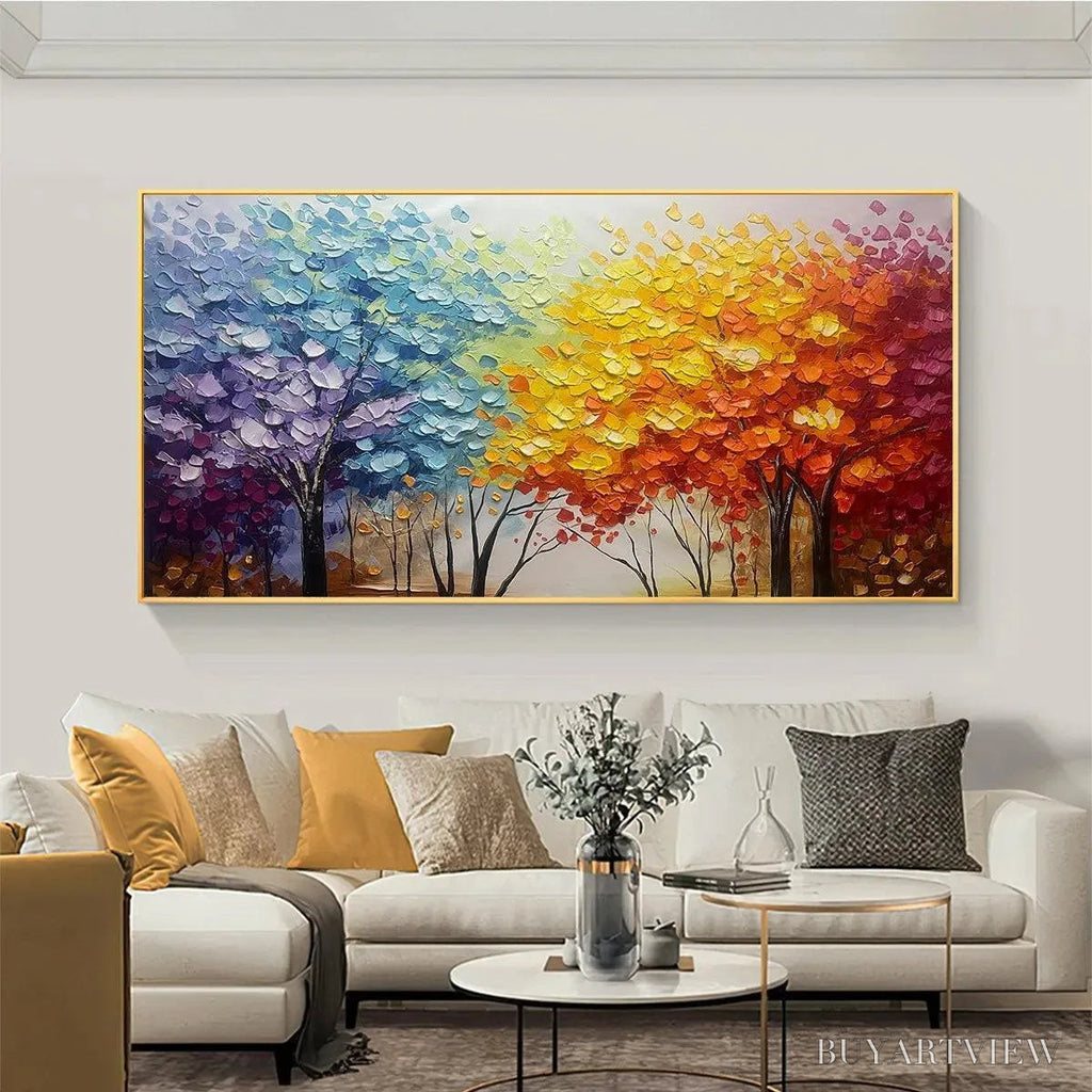 ARTOVITAS Autumn Rainbow – Panoramic Tree Painting in Vibrant Colors, Textured Canvas, Modern - image 6