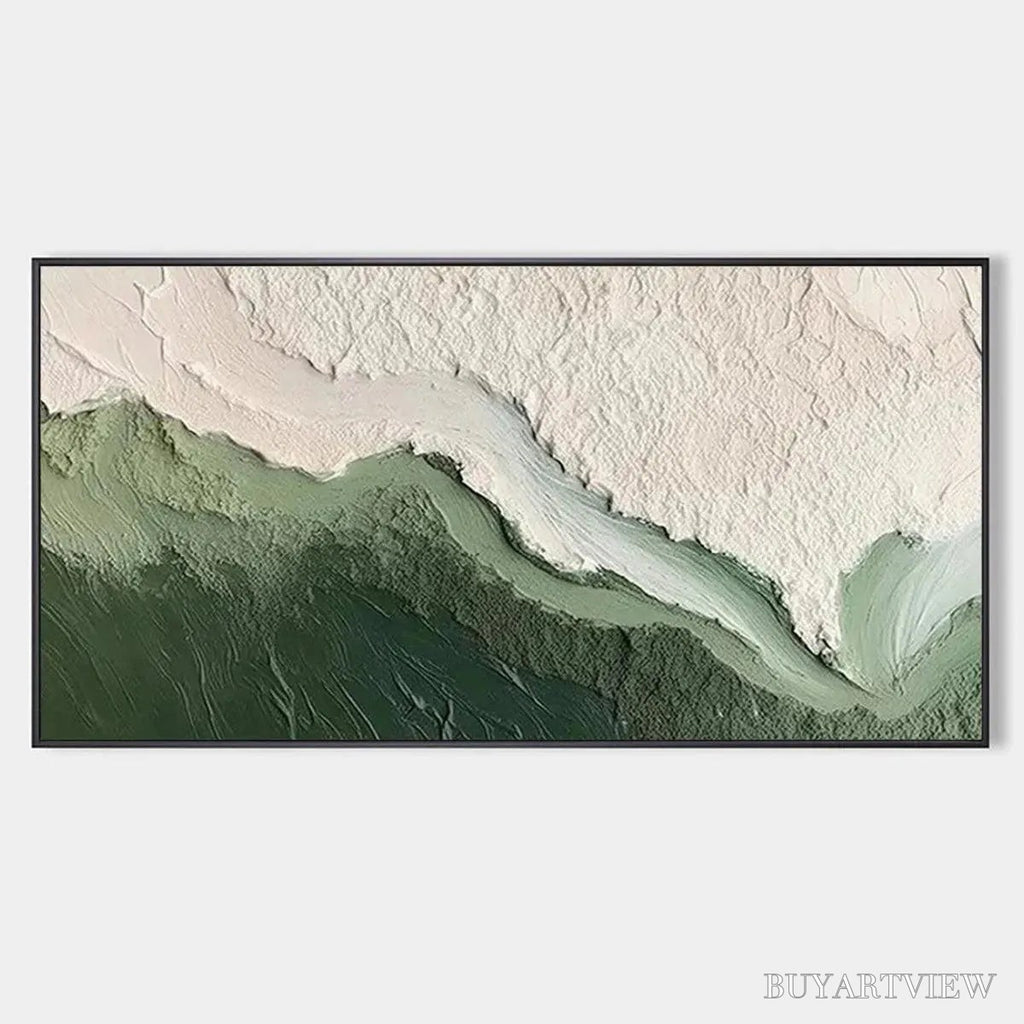 ARTOVITAS Emerald Flow – Textured Abstract Landscape Painting, Green and White , Panoramic Canvas, Nature-Inspired Decor - image 1