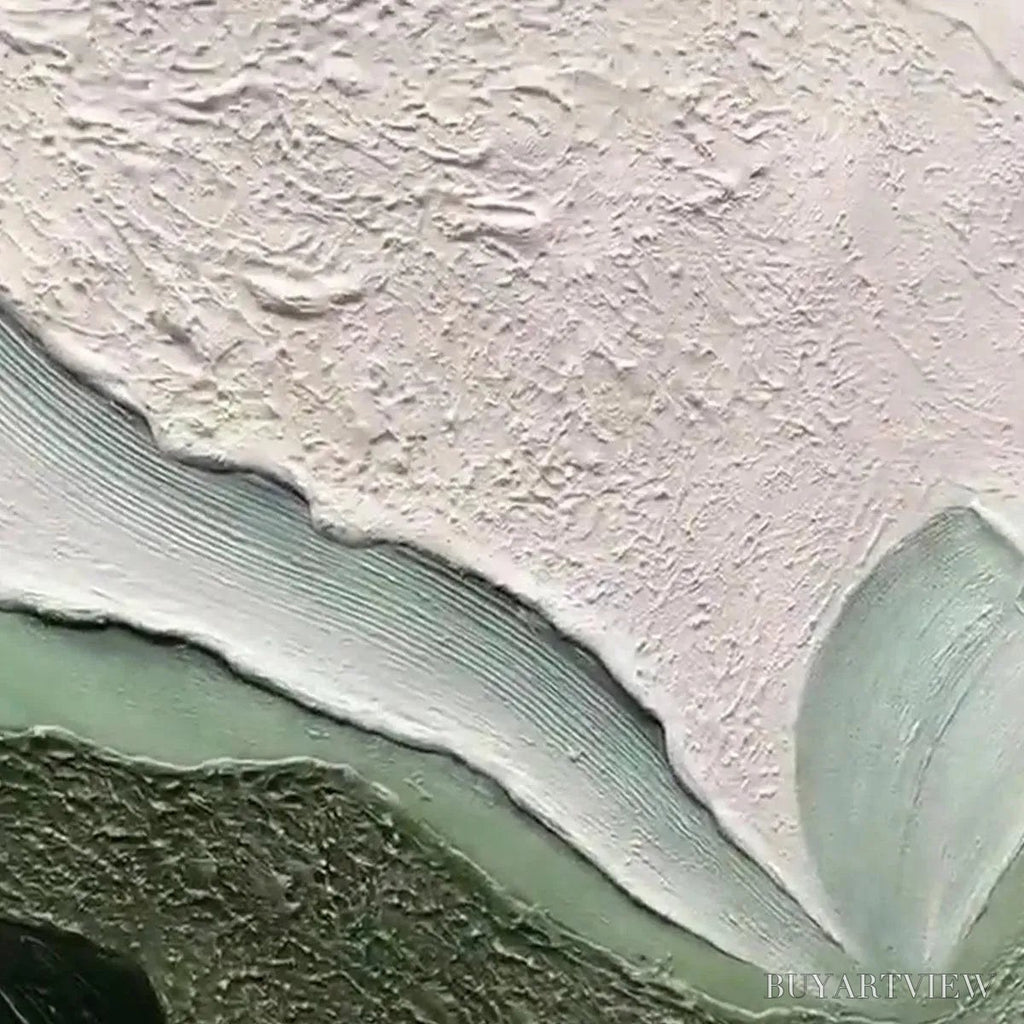 ARTOVITAS Emerald Flow – Textured Abstract Landscape Painting, Green and White , Panoramic Canvas, Nature-Inspired Decor - image 3
