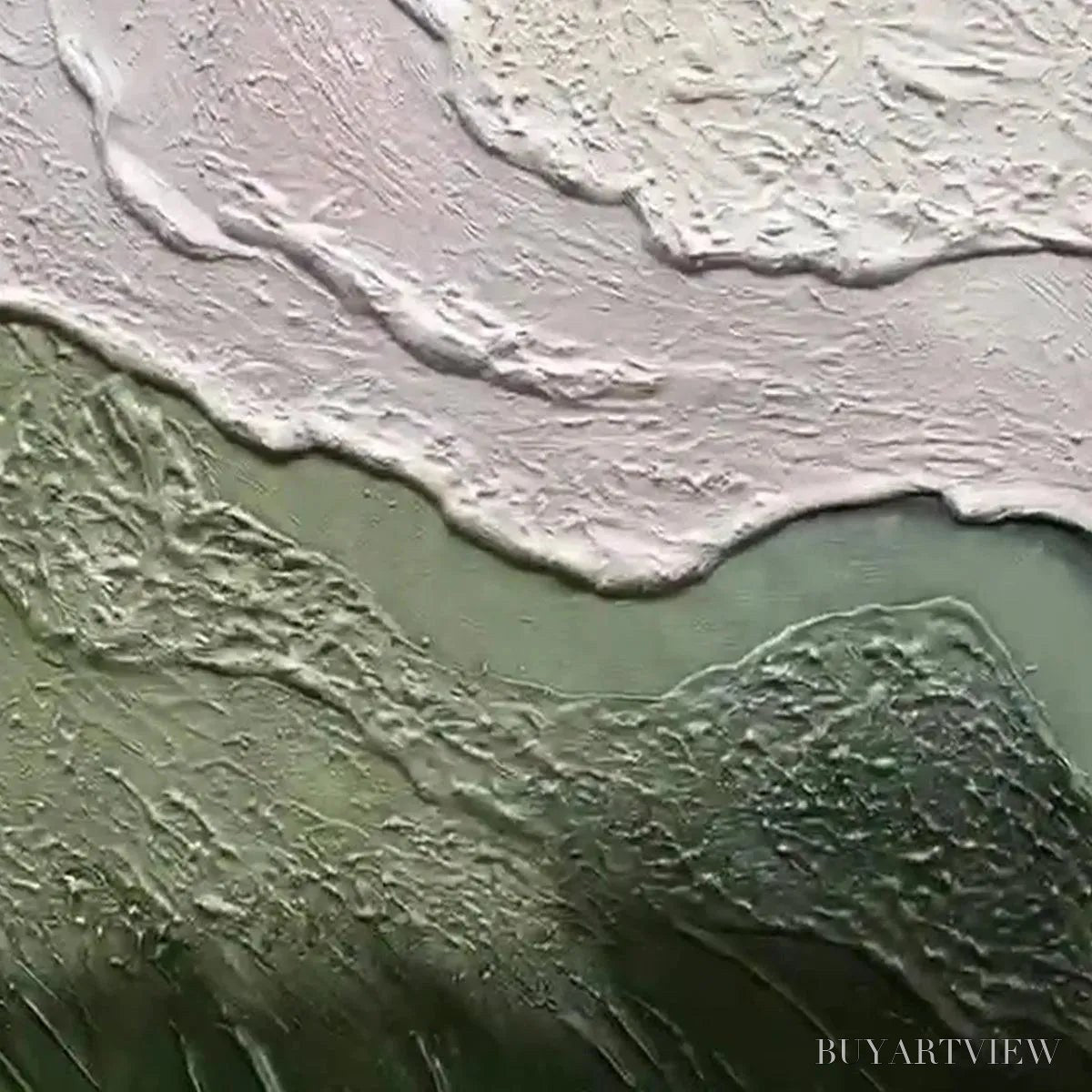 ARTOVITAS Emerald Flow – Textured Abstract Landscape Painting, Green and White , Panoramic Canvas, Nature-Inspired Decor - image 6
