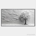 ARTOVITAS Serene Tree – Textured 3D Tree Painting, White Impasto , Panoramic Canvas, Minimalist Decor - image 1