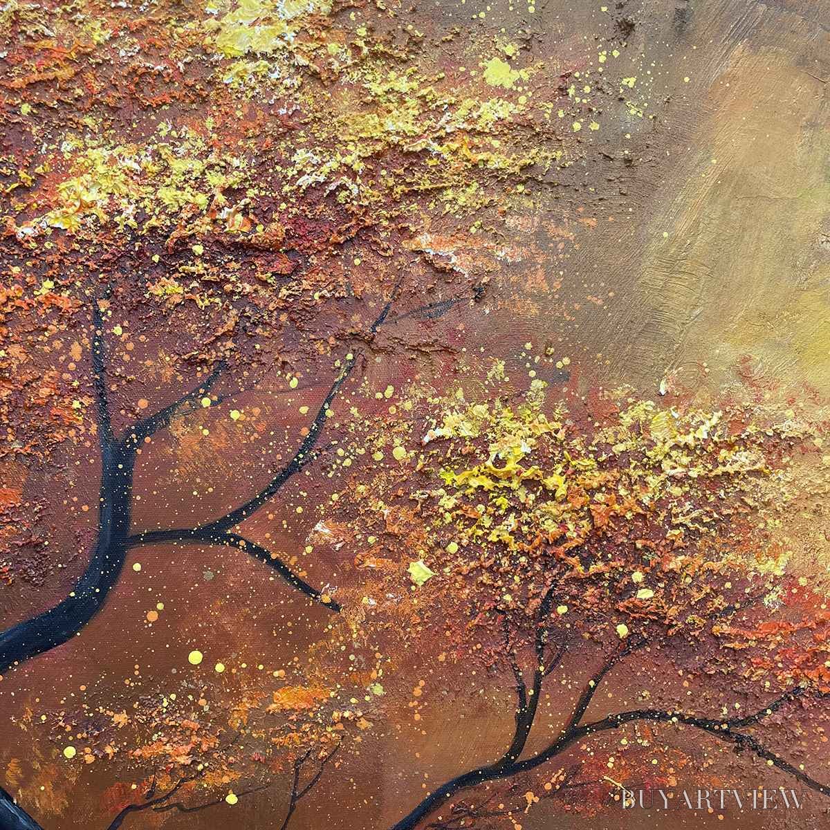 ARTOVITAS Golden Hour – Textured Tree Painting, Impasto , Panoramic Canvas, Landscape Decor - image 3