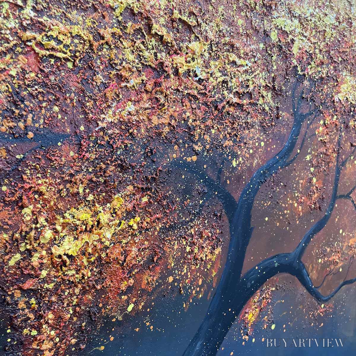 ARTOVITAS Golden Hour – Textured Tree Painting, Impasto , Panoramic Canvas, Landscape Decor - image 5