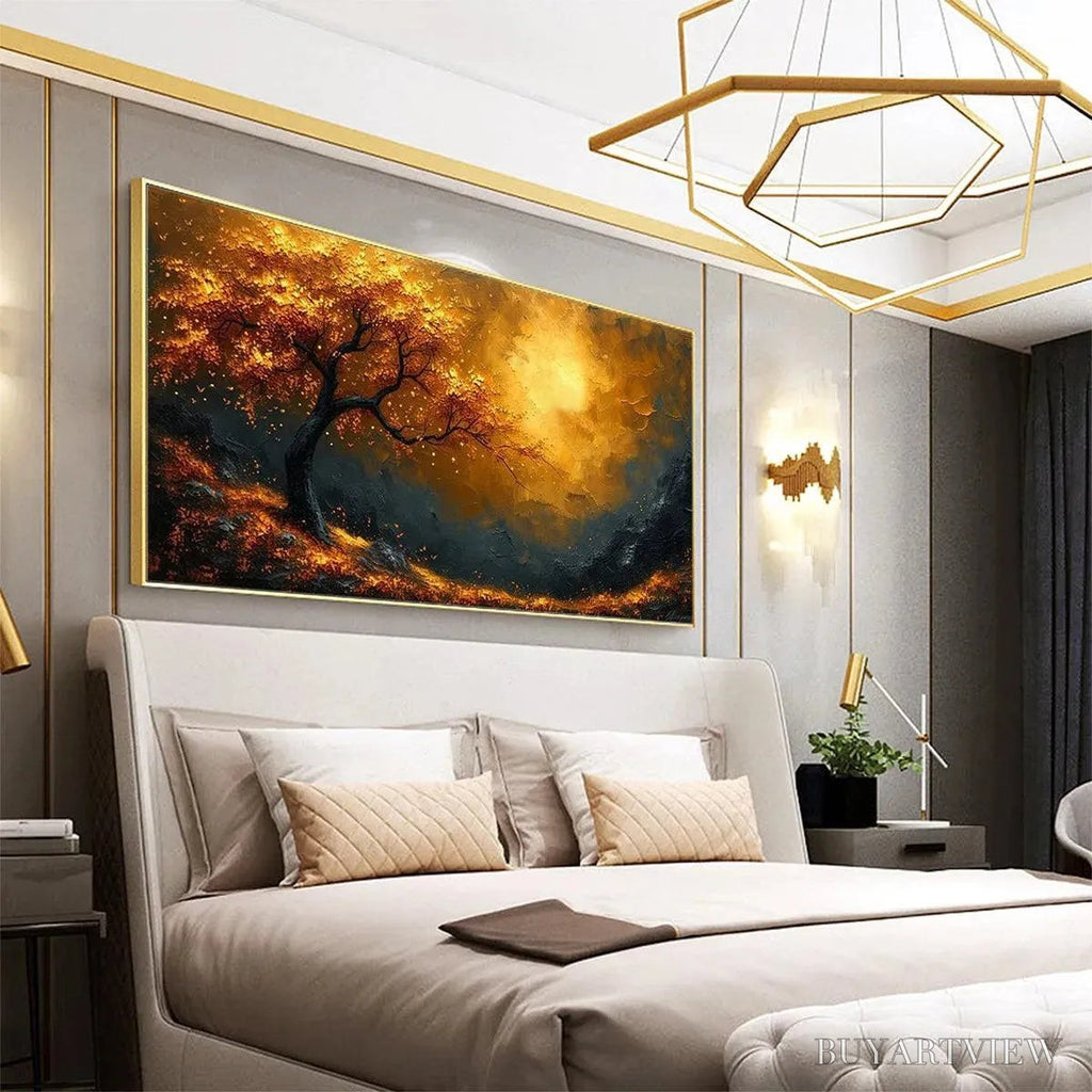 ARTOVITAS Golden Hour – Textured Tree Painting, Impasto , Panoramic Canvas, Landscape Decor - image 6