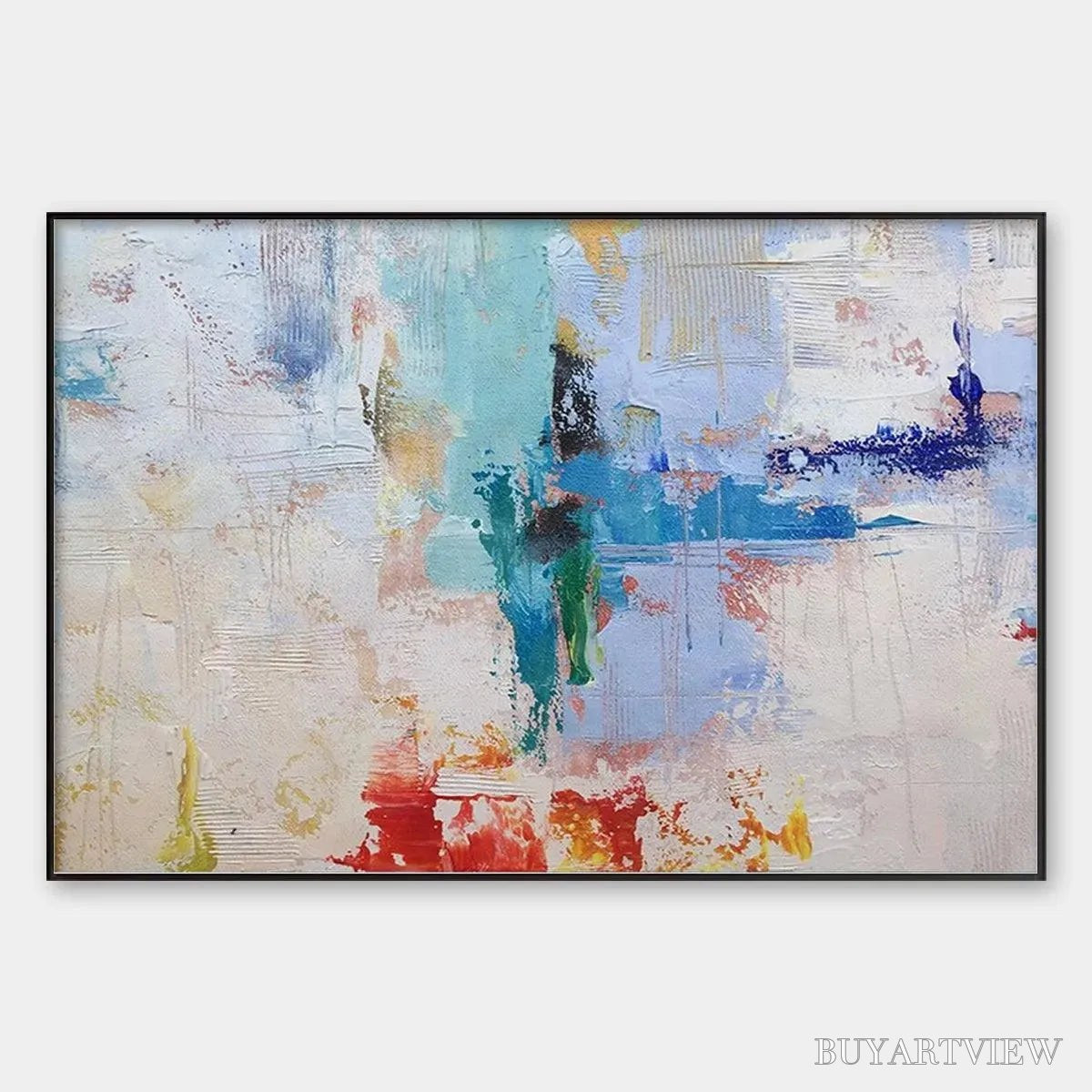 ARTOVITAS Abstract Land – Textured Abstract Painting, Colorful , Modern Art, Panoramic, Horizontal Canvas - image 1