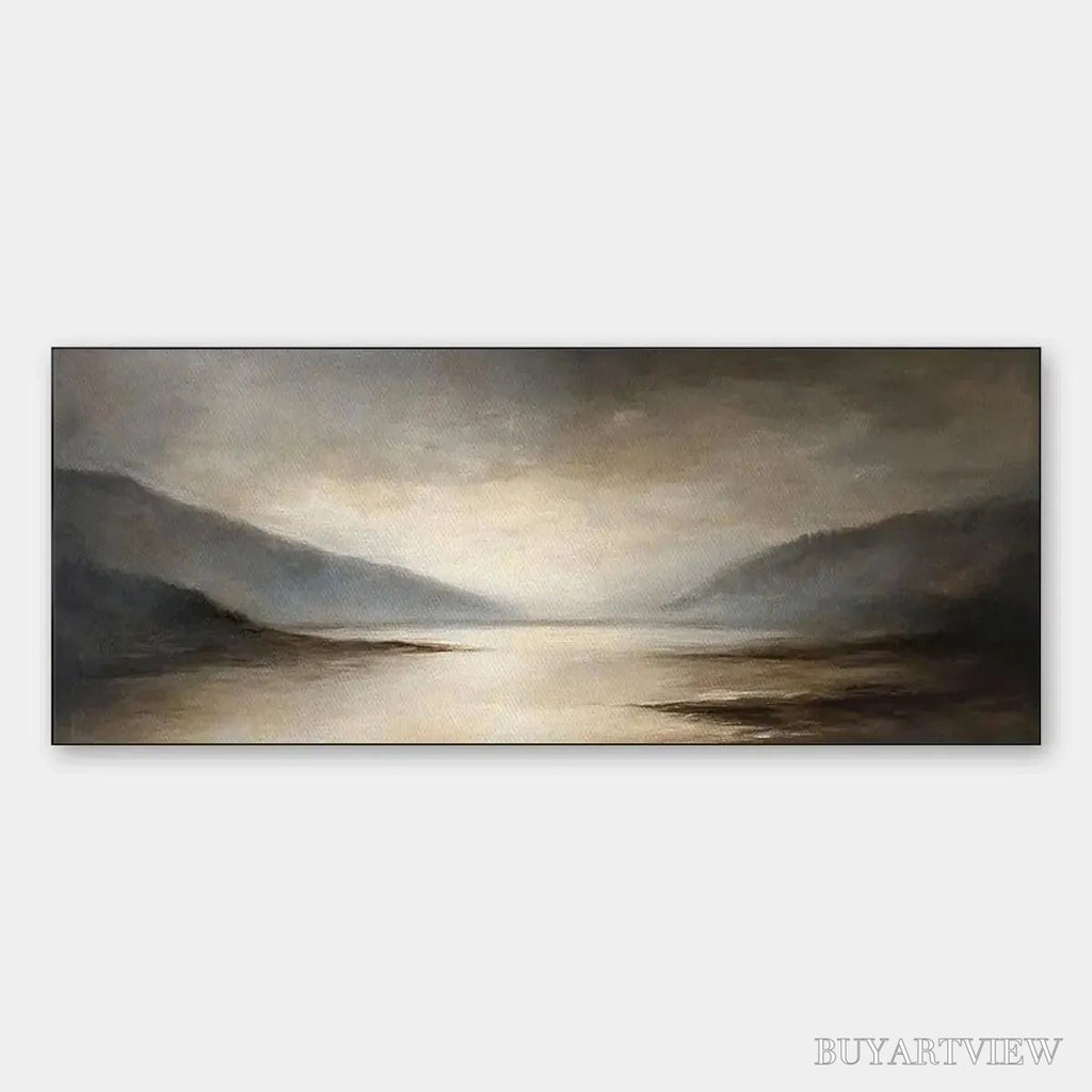 ARTOVITAS Misty Morning Serenity – Landscape Painting, Panoramic , Neutral Decor - image 1