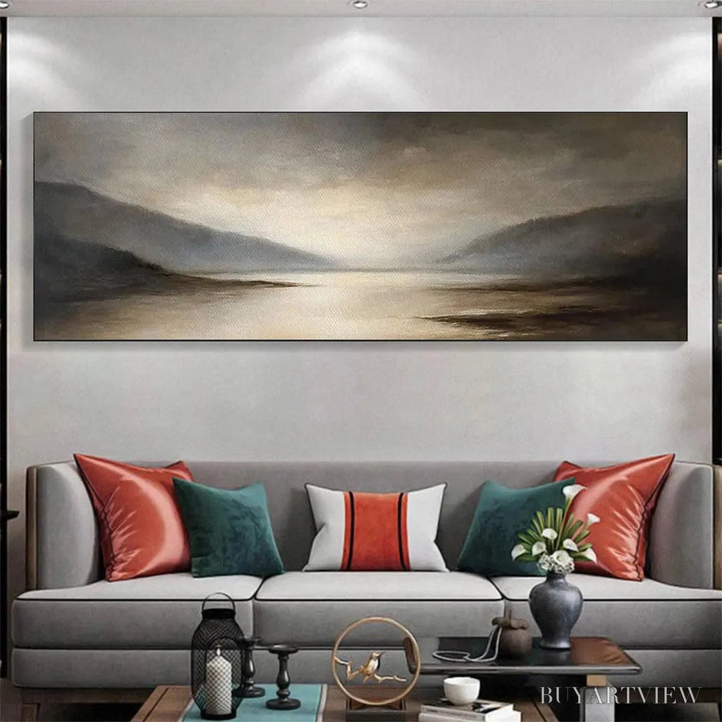 ARTOVITAS Misty Morning Serenity – Landscape Painting, Panoramic , Neutral Decor - image 2