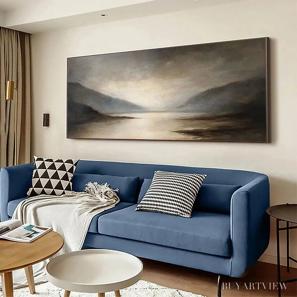 ARTOVITAS Misty Morning Serenity – Landscape Painting, Panoramic , Neutral Decor - image 4