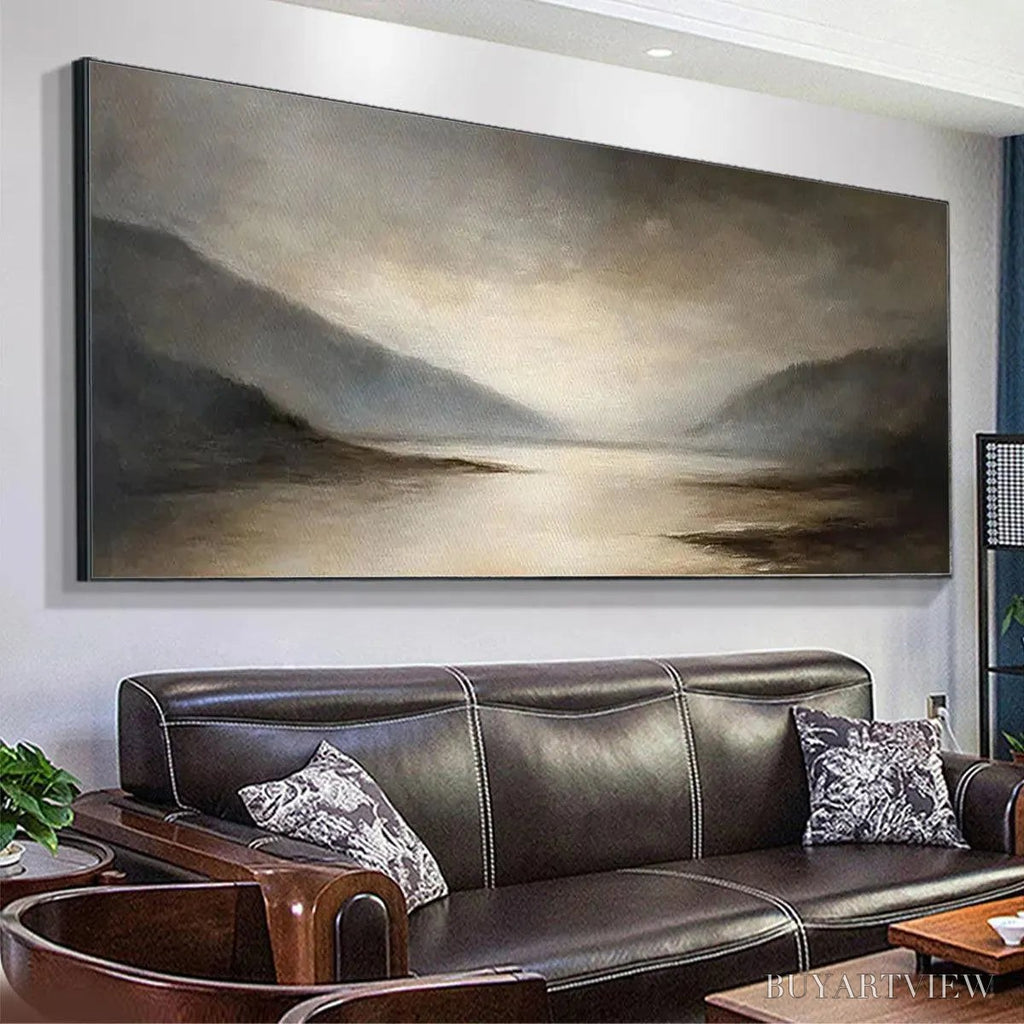 ARTOVITAS Misty Morning Serenity – Landscape Painting, Panoramic , Neutral Decor - image 5