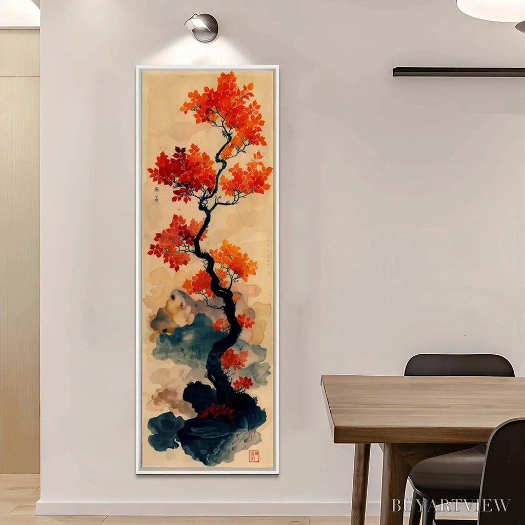 ARTOVITAS Crimson Autumn Bonsai – Tree Painting, Vertical , Asian Decor - image 5