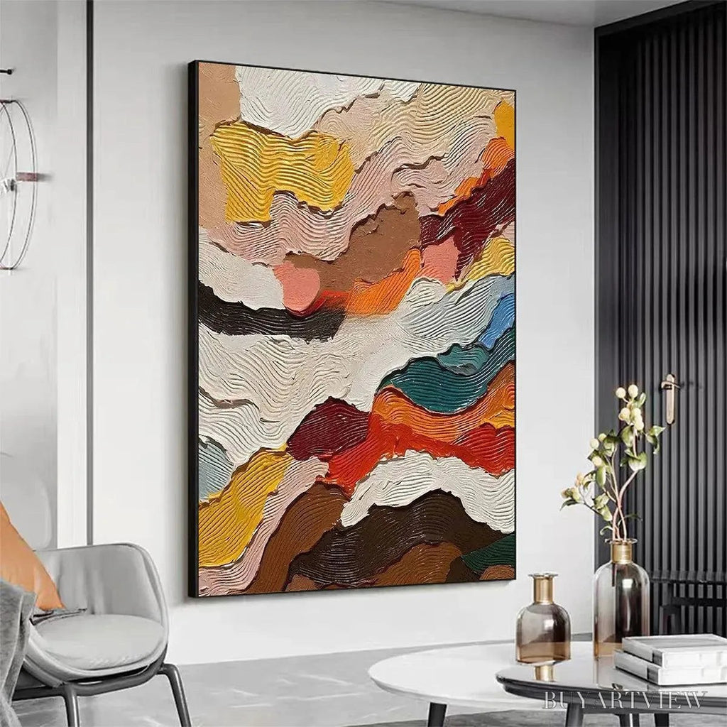 ARTOVITAS Abstract Landscape – Textured Abstract Painting, Colorful Landscape , Vertical Canvas, Impasto Decor - image 4