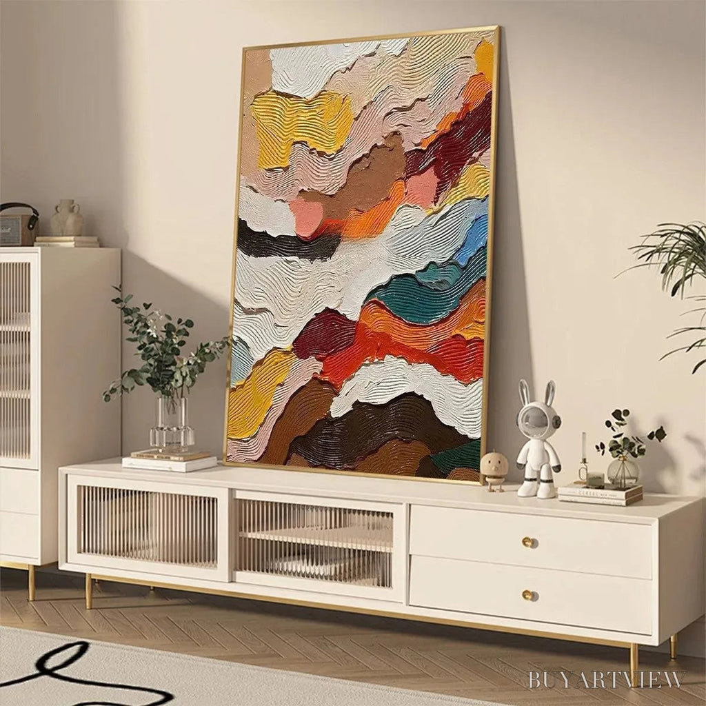 ARTOVITAS Abstract Landscape – Textured Abstract Painting, Colorful Landscape , Vertical Canvas, Impasto Decor - image 5