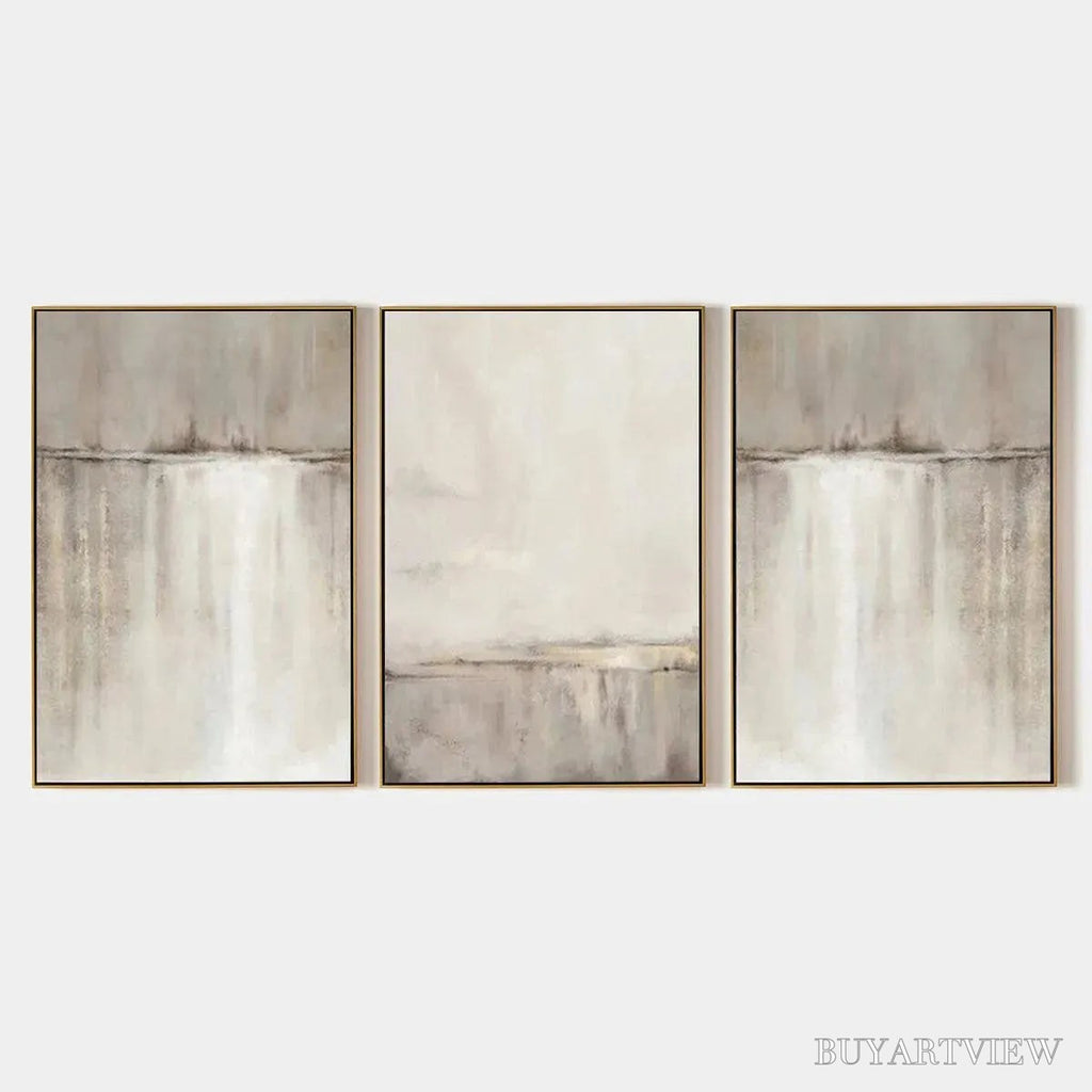 ARTOVITAS Abstract Waterfall Triptych – Minimalist Landscape Painting Set of 3 - image 1