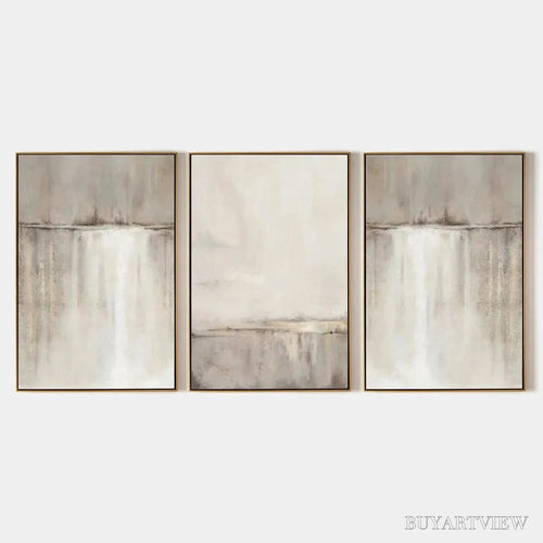 ARTOVITAS Abstract Waterfall Triptych – Minimalist Landscape Painting Set of 3 - image 1