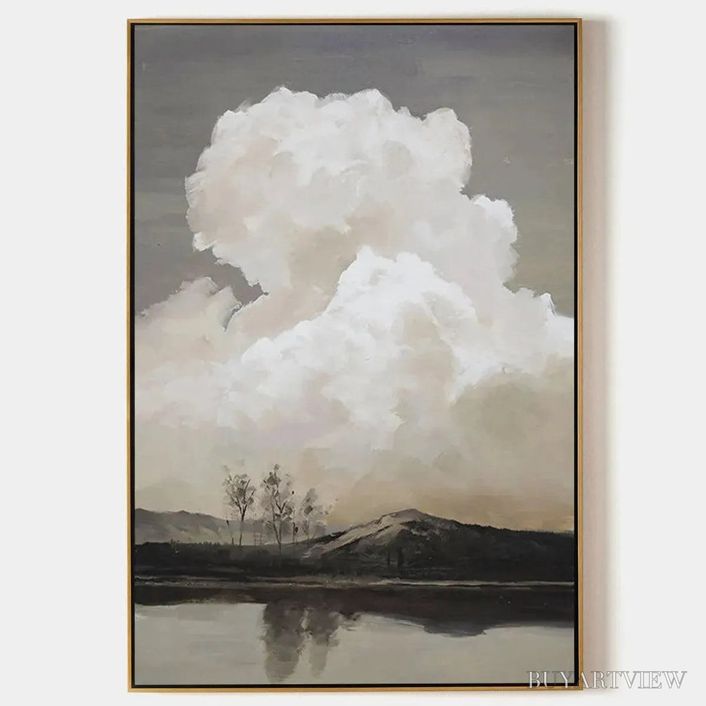 ARTOVITAS Cloudy Landscape – Muted Landscape Painting, Vertical - image 1