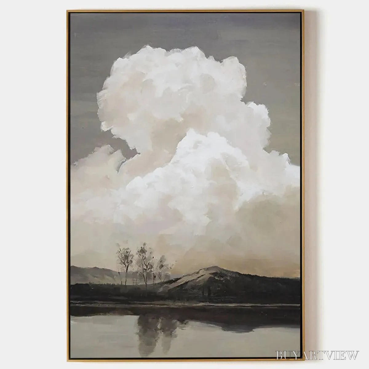ARTOVITAS Cloudy Landscape – Muted Landscape Painting, Vertical - image 1