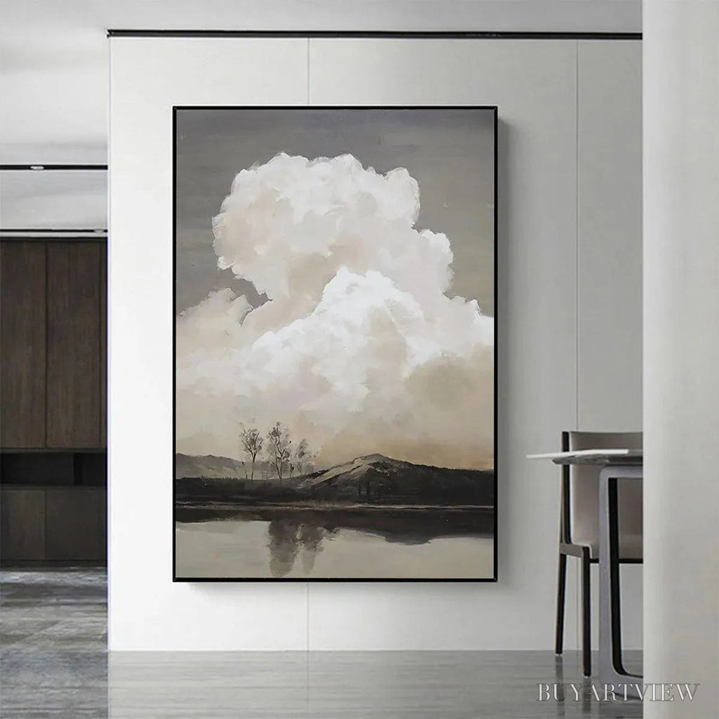 ARTOVITAS Cloudy Landscape – Muted Landscape Painting, Vertical - image 2