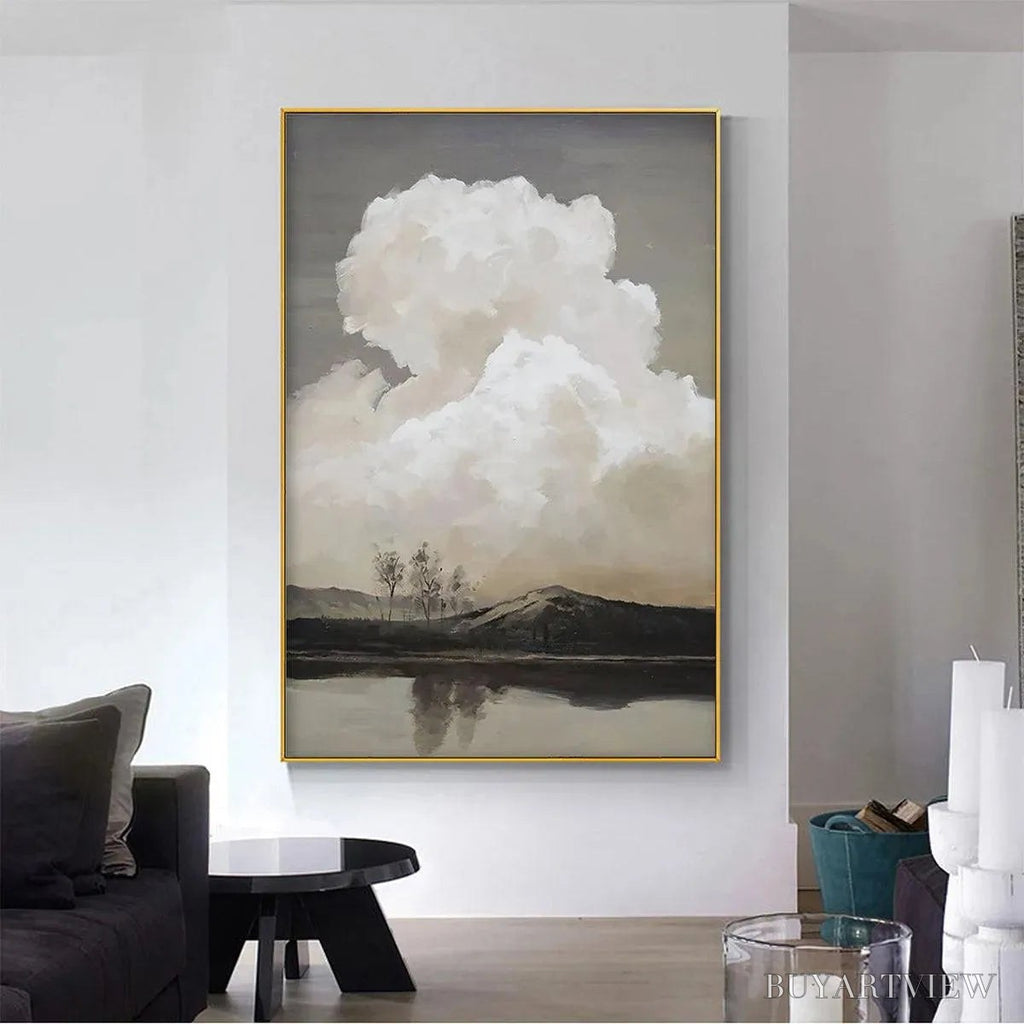 ARTOVITAS Cloudy Landscape – Muted Landscape Painting, Vertical - image 4