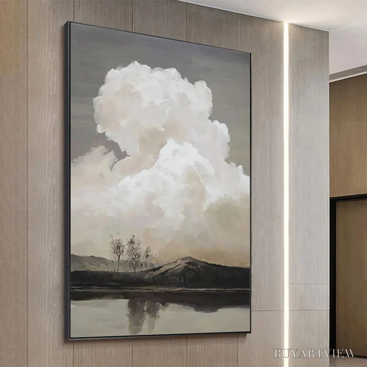ARTOVITAS Cloudy Landscape – Muted Landscape Painting, Vertical - image 6