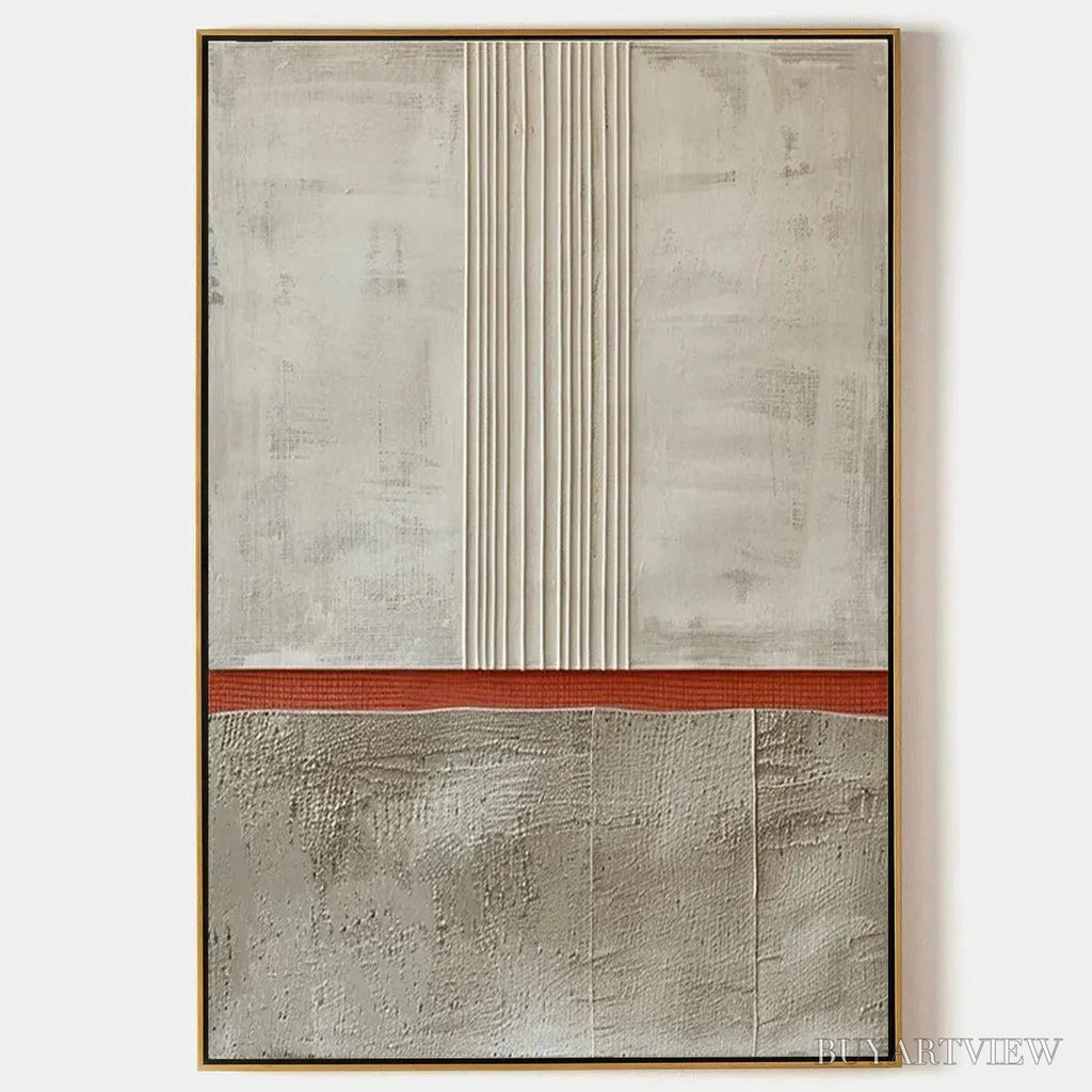 ARTOVITAS Textured Minimalist Landscape – Terracotta and Beige Abstract Painting, Vertical - image 1