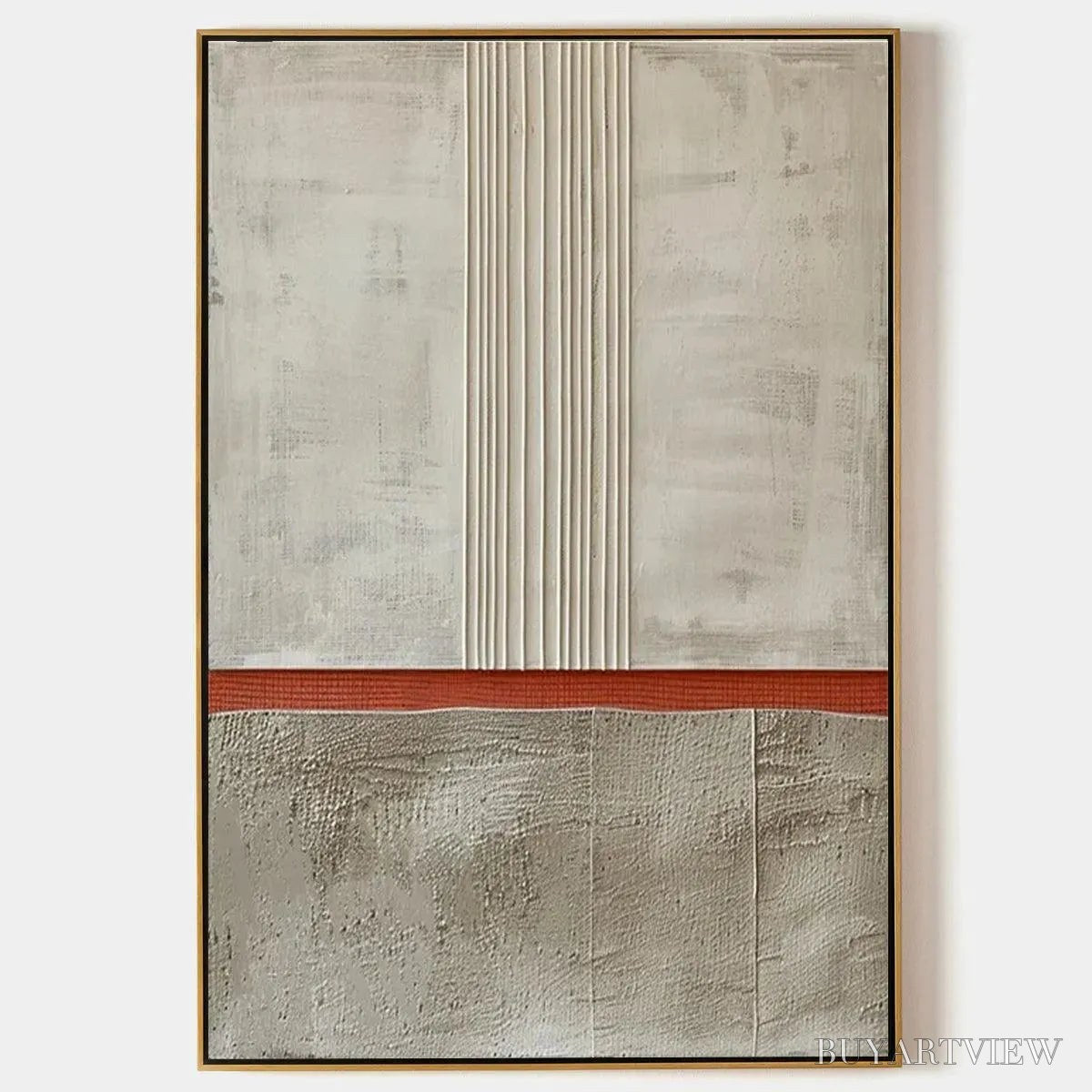 ARTOVITAS Textured Minimalist Landscape – Terracotta and Beige Abstract Painting, Vertical - image 1